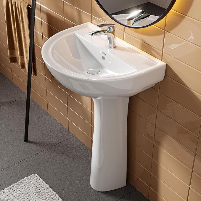 Cera Victor Full Pedestal Wash Basin with sleek ceramic finish and modern design, ideal for contemporary bathrooms.